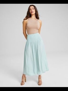 Smocked Waist Maxi Skirt in Light Aqua - Women's